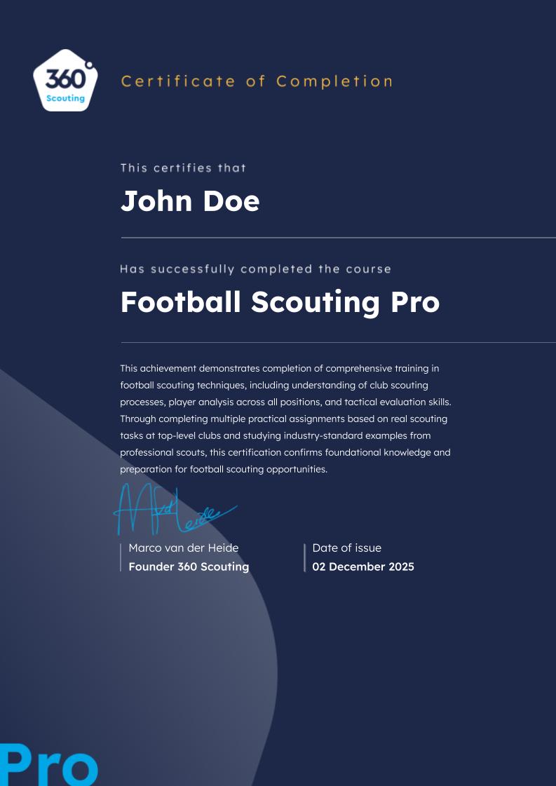 Certificate of Completion - Football Scouting Pro
